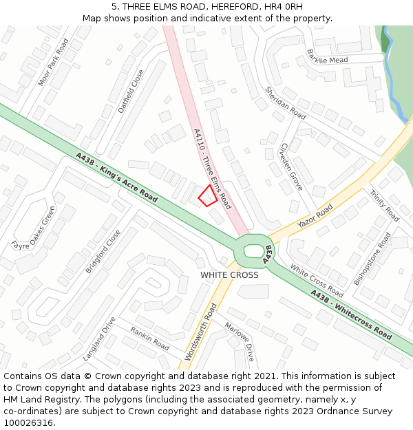 5, THREE ELMS ROAD, HEREFORD, HR4 0RH: Location map and indicative extent of plot