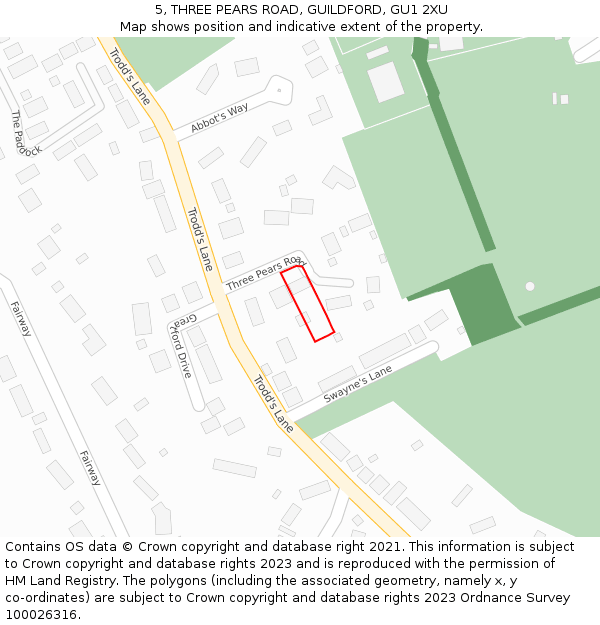 5, THREE PEARS ROAD, GUILDFORD, GU1 2XU: Location map and indicative extent of plot