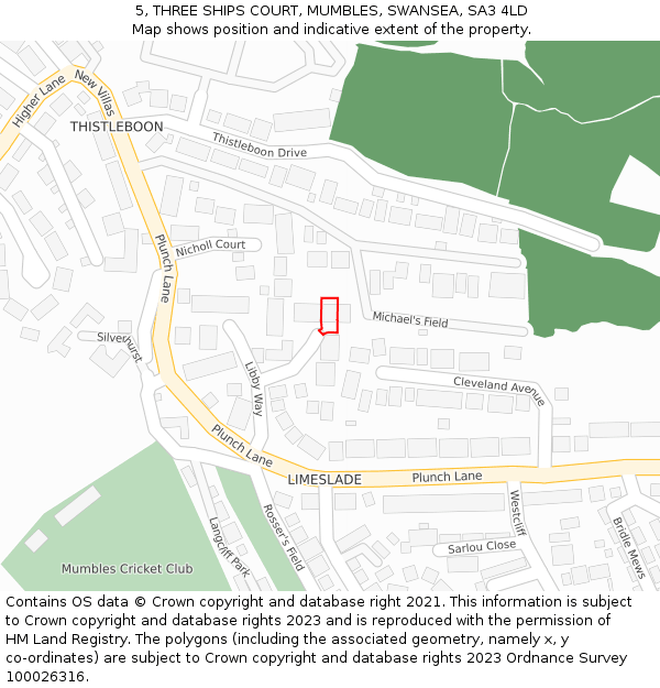 5, THREE SHIPS COURT, MUMBLES, SWANSEA, SA3 4LD: Location map and indicative extent of plot