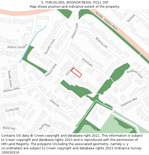 5, THRUSLOES, BOGNOR REGIS, PO21 3SF: Location map and indicative extent of plot