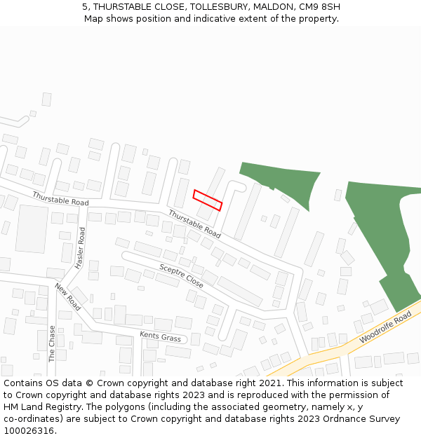 5, THURSTABLE CLOSE, TOLLESBURY, MALDON, CM9 8SH: Location map and indicative extent of plot