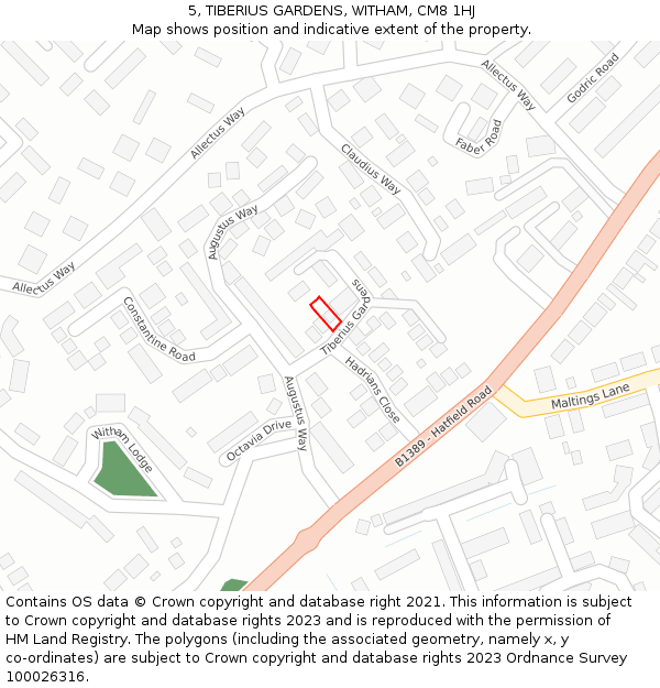 5, TIBERIUS GARDENS, WITHAM, CM8 1HJ: Location map and indicative extent of plot