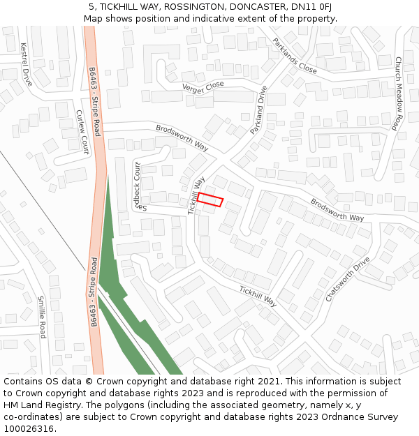 5, TICKHILL WAY, ROSSINGTON, DONCASTER, DN11 0FJ: Location map and indicative extent of plot