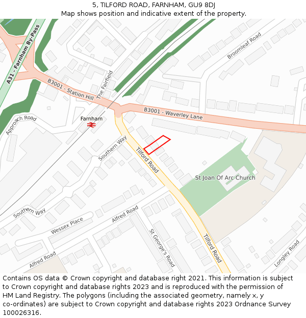 5, TILFORD ROAD, FARNHAM, GU9 8DJ: Location map and indicative extent of plot