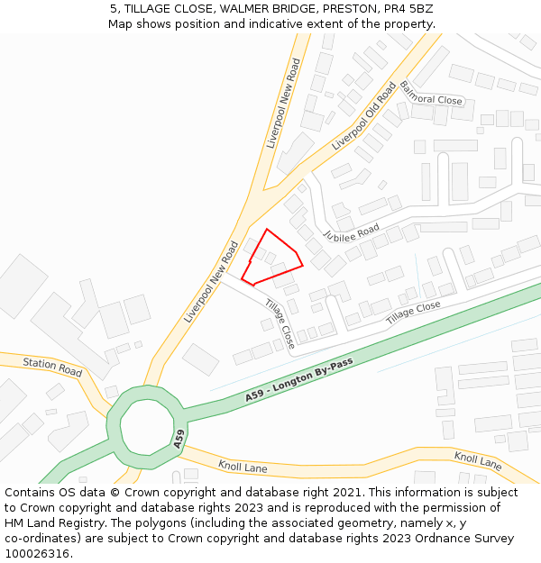 5, TILLAGE CLOSE, WALMER BRIDGE, PRESTON, PR4 5BZ: Location map and indicative extent of plot