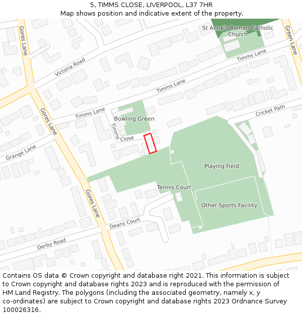 5, TIMMS CLOSE, LIVERPOOL, L37 7HR: Location map and indicative extent of plot