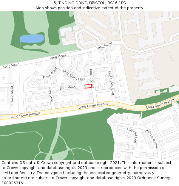 5, TINDING DRIVE, BRISTOL, BS16 1FS: Location map and indicative extent of plot