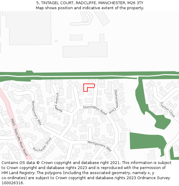 5, TINTAGEL COURT, RADCLIFFE, MANCHESTER, M26 3TY: Location map and indicative extent of plot