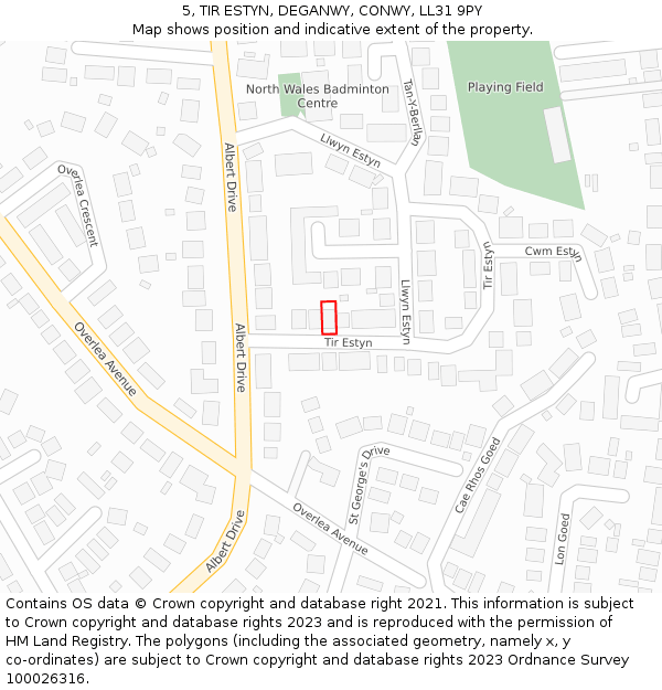 5, TIR ESTYN, DEGANWY, CONWY, LL31 9PY: Location map and indicative extent of plot