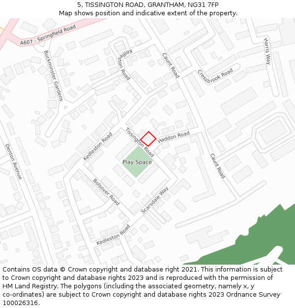 5, TISSINGTON ROAD, GRANTHAM, NG31 7FP: Location map and indicative extent of plot