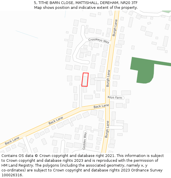 5, TITHE BARN CLOSE, MATTISHALL, DEREHAM, NR20 3TF: Location map and indicative extent of plot