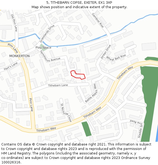 5, TITHEBARN COPSE, EXETER, EX1 3XP: Location map and indicative extent of plot