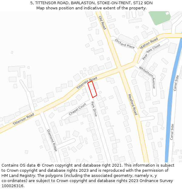 5, TITTENSOR ROAD, BARLASTON, STOKE-ON-TRENT, ST12 9DN: Location map and indicative extent of plot