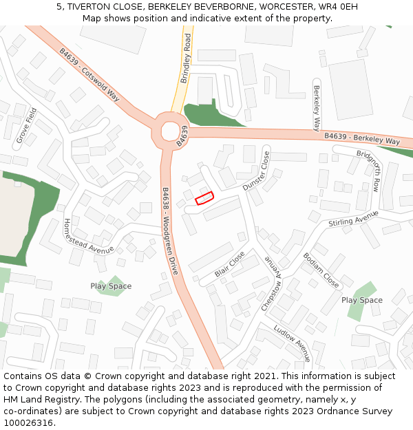 5, TIVERTON CLOSE, BERKELEY BEVERBORNE, WORCESTER, WR4 0EH: Location map and indicative extent of plot
