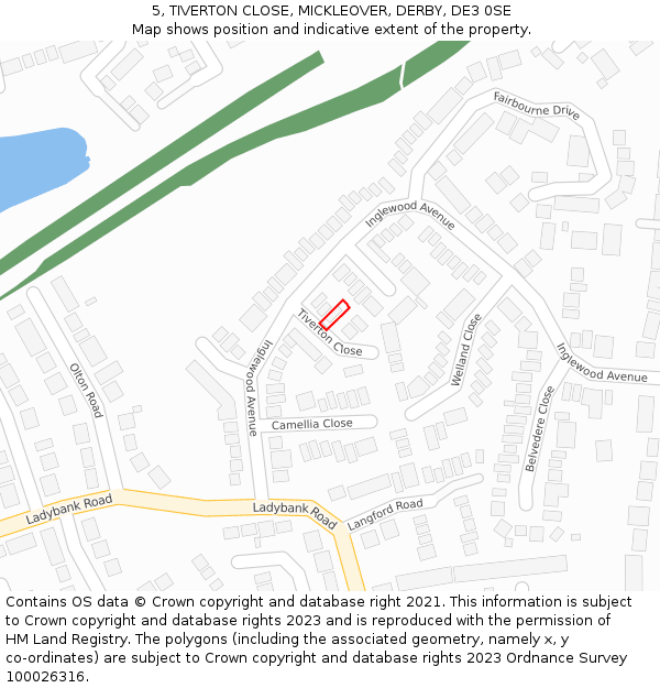 5, TIVERTON CLOSE, MICKLEOVER, DERBY, DE3 0SE: Location map and indicative extent of plot