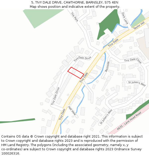 5, TIVY DALE DRIVE, CAWTHORNE, BARNSLEY, S75 4EN: Location map and indicative extent of plot