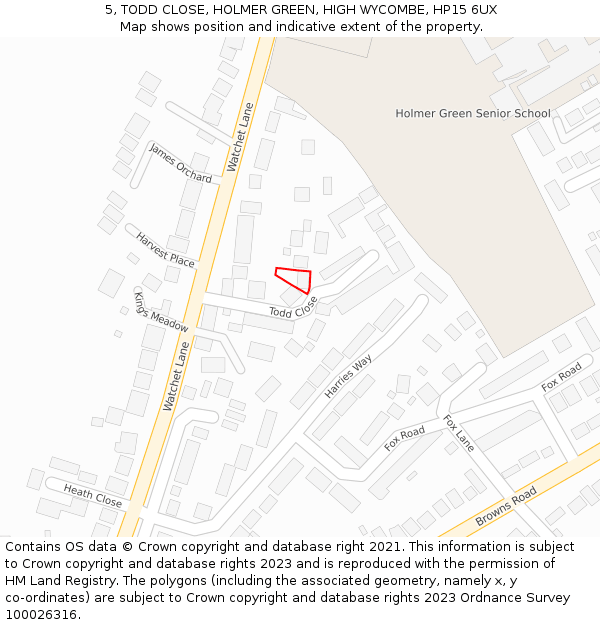 5, TODD CLOSE, HOLMER GREEN, HIGH WYCOMBE, HP15 6UX: Location map and indicative extent of plot