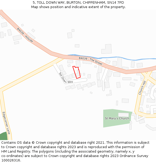 5, TOLL DOWN WAY, BURTON, CHIPPENHAM, SN14 7PD: Location map and indicative extent of plot