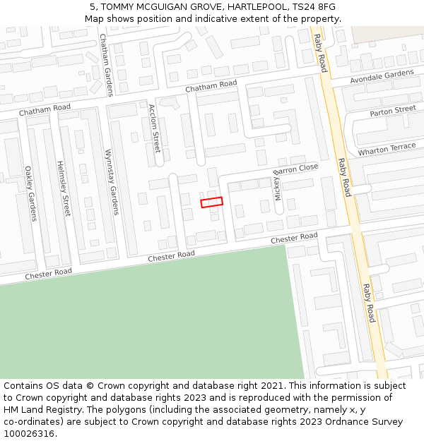 5, TOMMY MCGUIGAN GROVE, HARTLEPOOL, TS24 8FG: Location map and indicative extent of plot