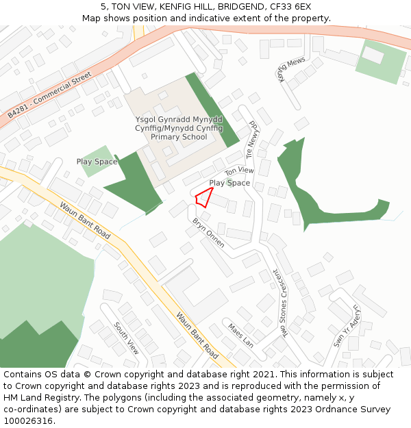 5, TON VIEW, KENFIG HILL, BRIDGEND, CF33 6EX: Location map and indicative extent of plot