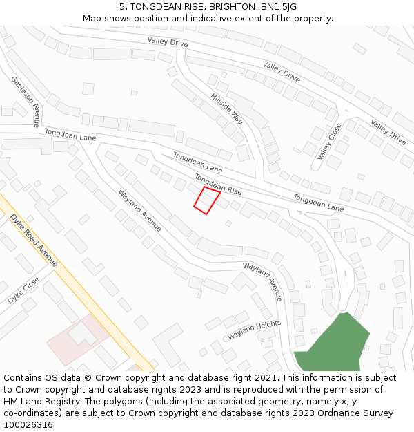 5, TONGDEAN RISE, BRIGHTON, BN1 5JG: Location map and indicative extent of plot