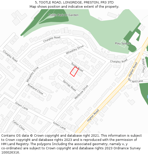 5, TOOTLE ROAD, LONGRIDGE, PRESTON, PR3 3TD: Location map and indicative extent of plot