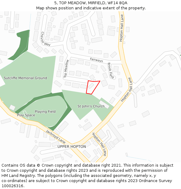 5, TOP MEADOW, MIRFIELD, WF14 8QA: Location map and indicative extent of plot