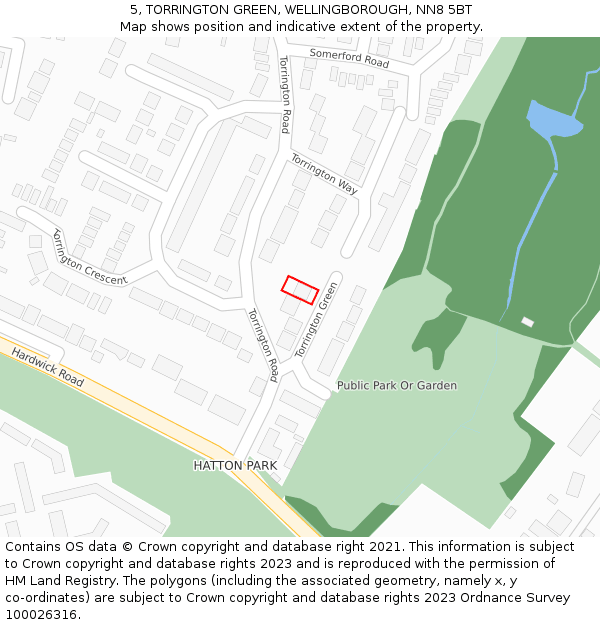 5, TORRINGTON GREEN, WELLINGBOROUGH, NN8 5BT: Location map and indicative extent of plot