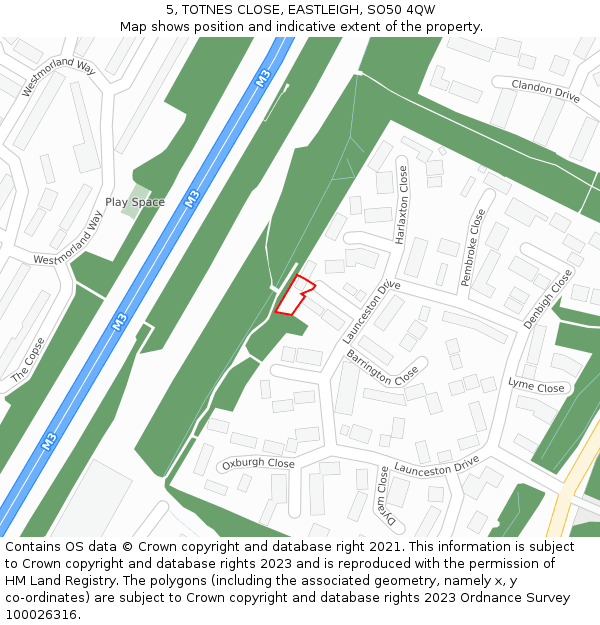5, TOTNES CLOSE, EASTLEIGH, SO50 4QW: Location map and indicative extent of plot