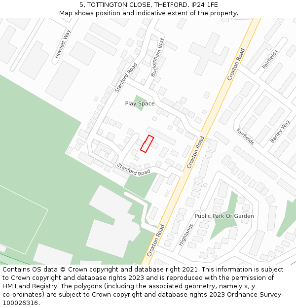 5, TOTTINGTON CLOSE, THETFORD, IP24 1FE: Location map and indicative extent of plot