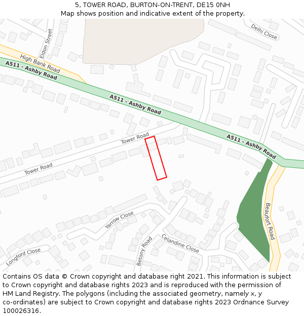 5, TOWER ROAD, BURTON-ON-TRENT, DE15 0NH: Location map and indicative extent of plot