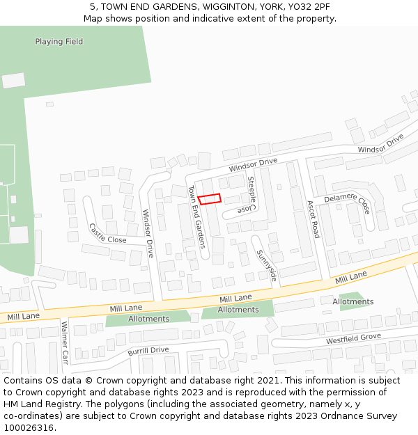 5, TOWN END GARDENS, WIGGINTON, YORK, YO32 2PF: Location map and indicative extent of plot