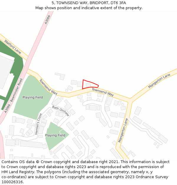 5, TOWNSEND WAY, BRIDPORT, DT6 3FA: Location map and indicative extent of plot