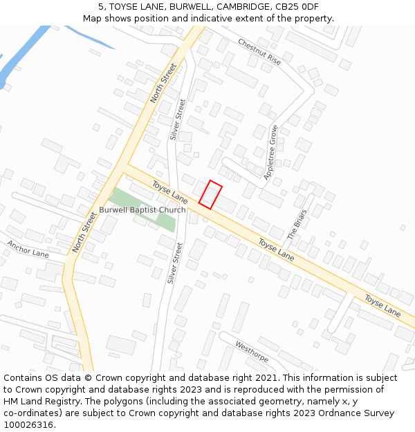 5, TOYSE LANE, BURWELL, CAMBRIDGE, CB25 0DF: Location map and indicative extent of plot