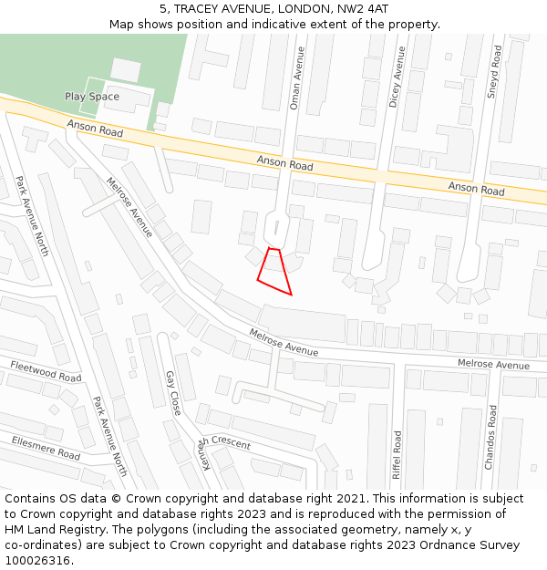 5, TRACEY AVENUE, LONDON, NW2 4AT: Location map and indicative extent of plot