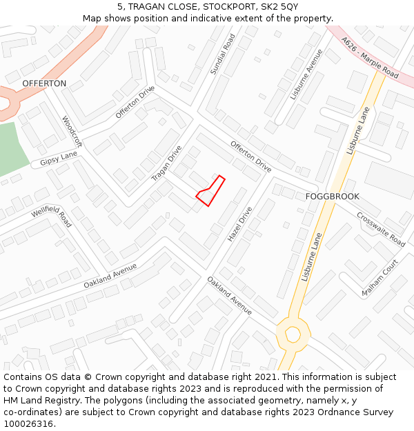 5, TRAGAN CLOSE, STOCKPORT, SK2 5QY: Location map and indicative extent of plot