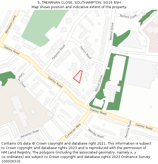 5, TREARNAN CLOSE, SOUTHAMPTON, SO16 4NH: Location map and indicative extent of plot