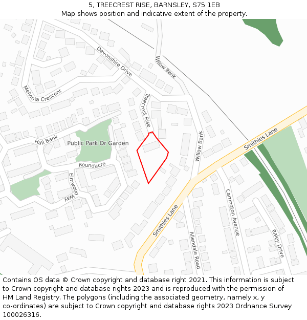 5, TREECREST RISE, BARNSLEY, S75 1EB: Location map and indicative extent of plot