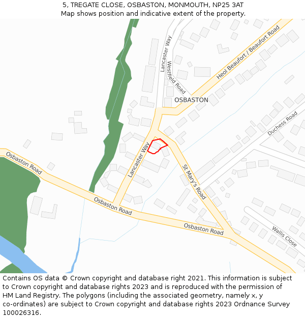 5, TREGATE CLOSE, OSBASTON, MONMOUTH, NP25 3AT: Location map and indicative extent of plot