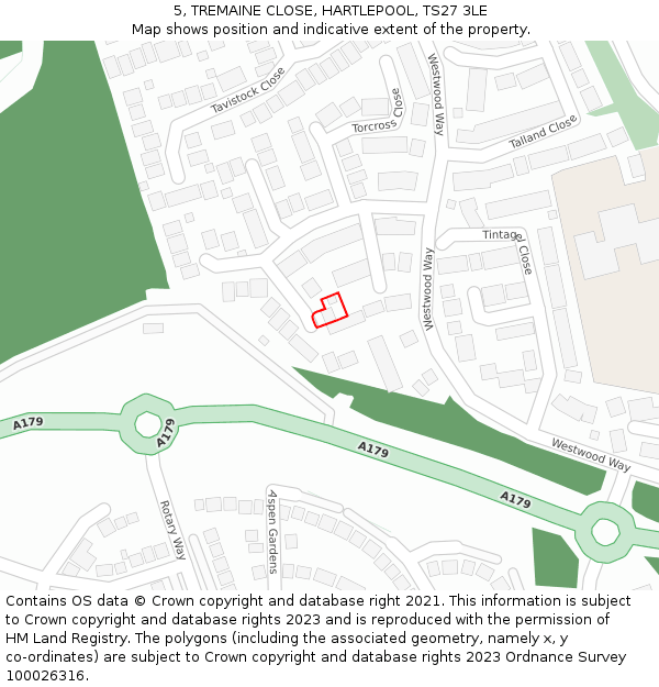 5, TREMAINE CLOSE, HARTLEPOOL, TS27 3LE: Location map and indicative extent of plot