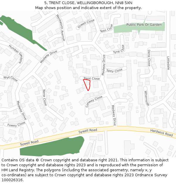 5, TRENT CLOSE, WELLINGBOROUGH, NN8 5XN: Location map and indicative extent of plot
