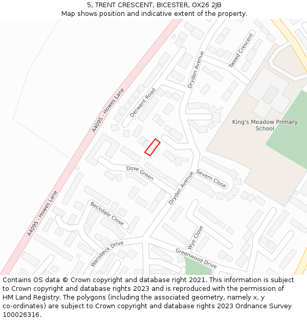 5, TRENT CRESCENT, BICESTER, OX26 2JB: Location map and indicative extent of plot