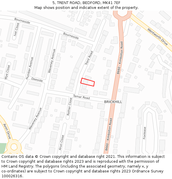 5, TRENT ROAD, BEDFORD, MK41 7EF: Location map and indicative extent of plot