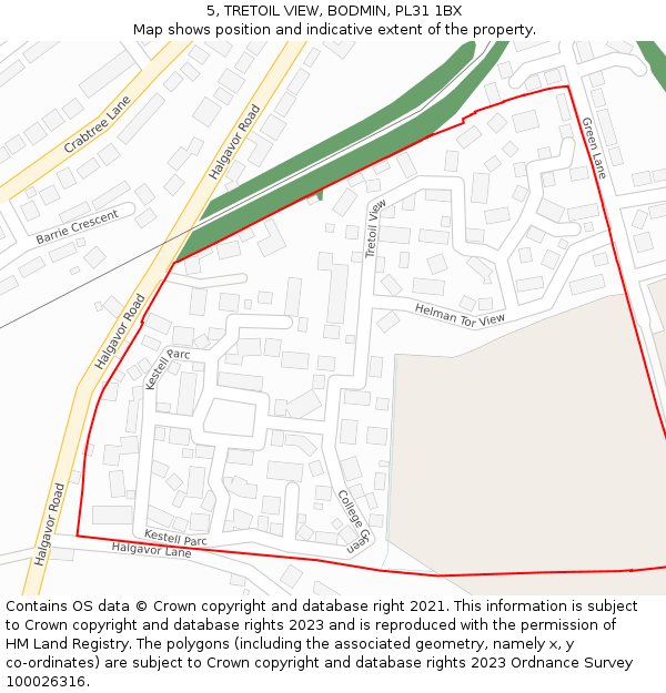 5, TRETOIL VIEW, BODMIN, PL31 1BX: Location map and indicative extent of plot