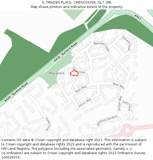 5, TRINDER PLACE, CIRENCESTER, GL7 1RR: Location map and indicative extent of plot