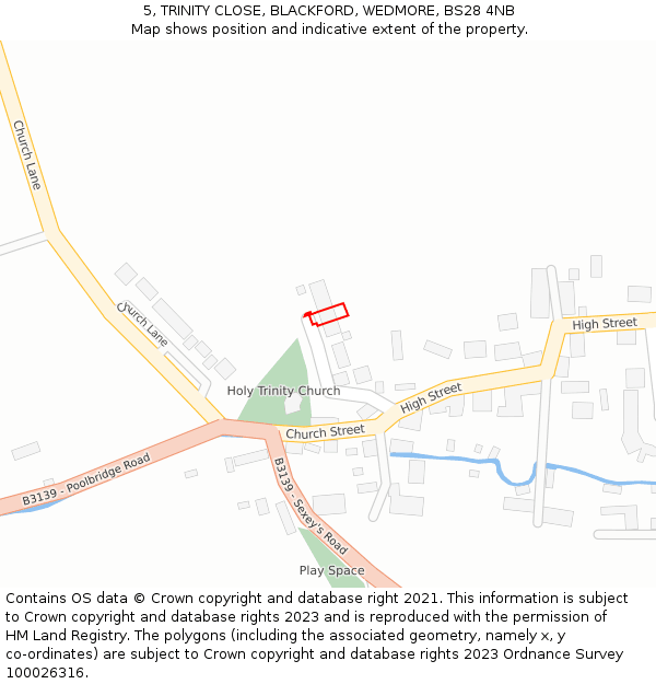 5, TRINITY CLOSE, BLACKFORD, WEDMORE, BS28 4NB: Location map and indicative extent of plot