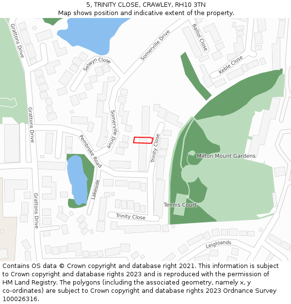 5, TRINITY CLOSE, CRAWLEY, RH10 3TN: Location map and indicative extent of plot