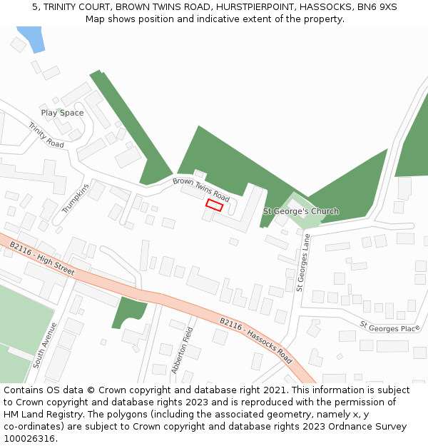 5, TRINITY COURT, BROWN TWINS ROAD, HURSTPIERPOINT, HASSOCKS, BN6 9XS: Location map and indicative extent of plot