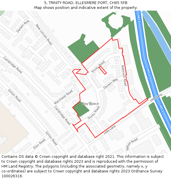 5, TRINITY ROAD, ELLESMERE PORT, CH65 5FB: Location map and indicative extent of plot