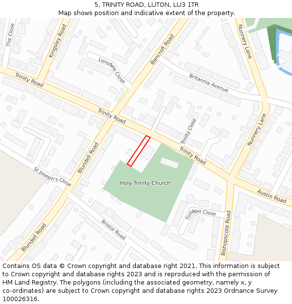 5, TRINITY ROAD, LUTON, LU3 1TR: Location map and indicative extent of plot